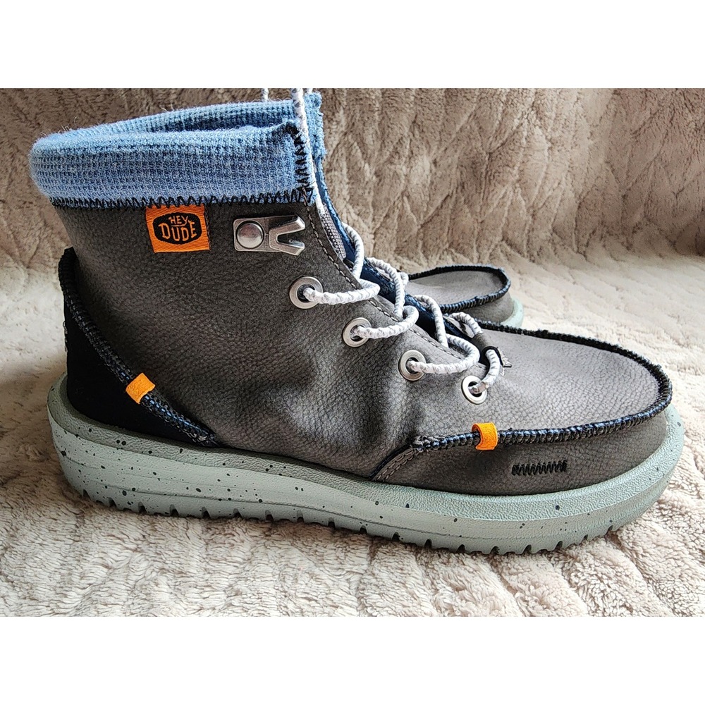 Hey Dude Bradley Boot Youth Black/Grey Leather Ankle Boots Size 3Y